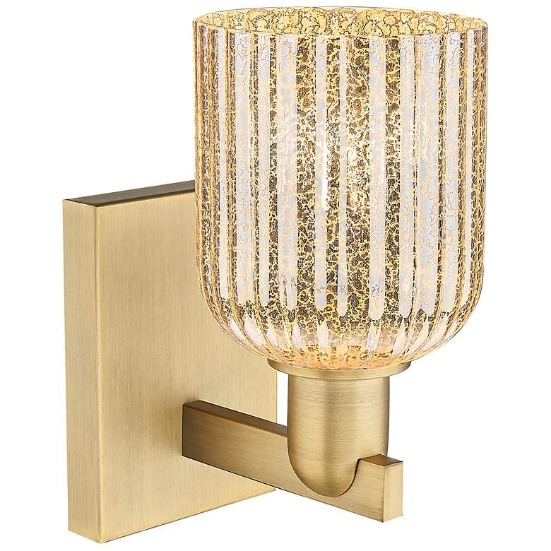 Image 2 Bridal Veil 10.75" High Brushed Brass Wall Sconce With Mercury Shade more views
