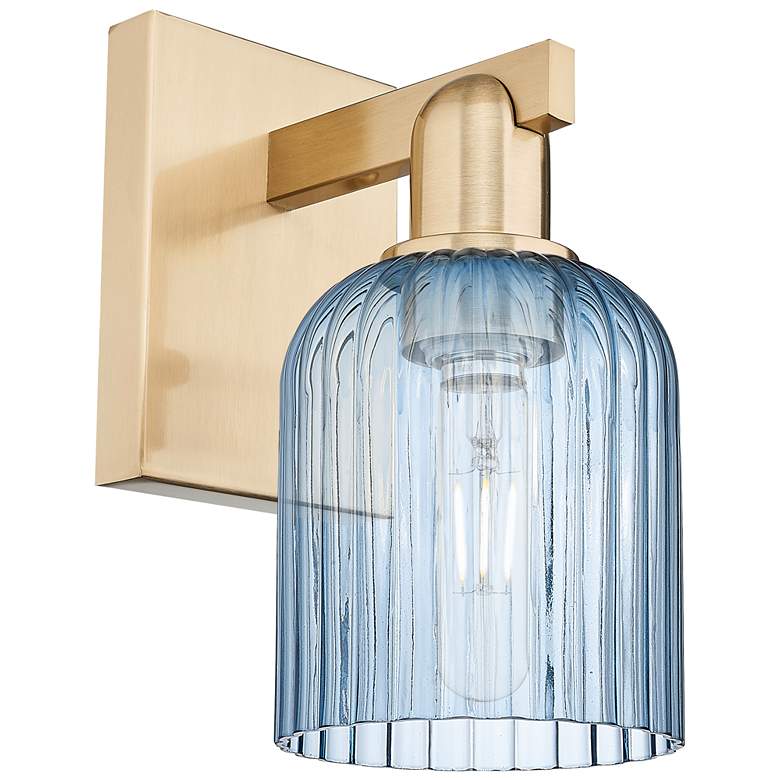 Image 1 Bridal Veil 10.75" High Champagne Bronze Wall Sconce With Blue Shade