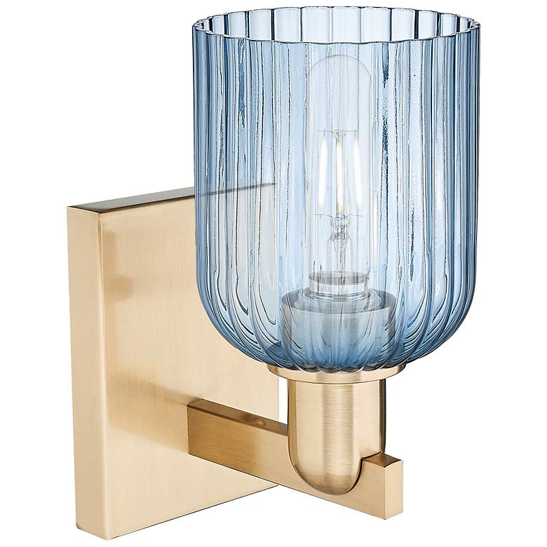 Image 2 Bridal Veil 10.75" High Champagne Bronze Wall Sconce With Blue Shade more views