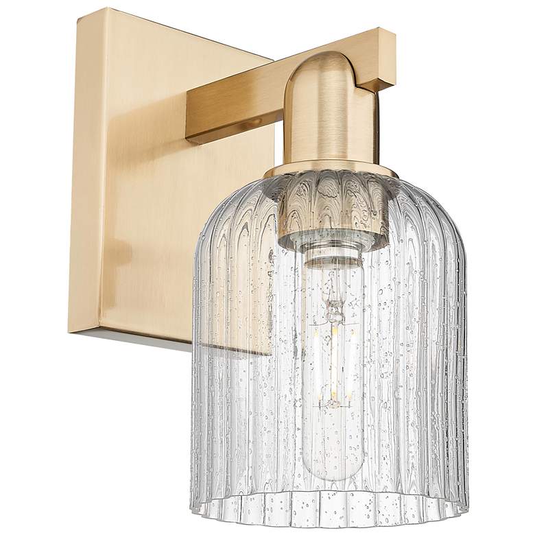 Image 1 Bridal Veil 10.75" High Champagne Bronze Wall Sconce With Seedy Shade
