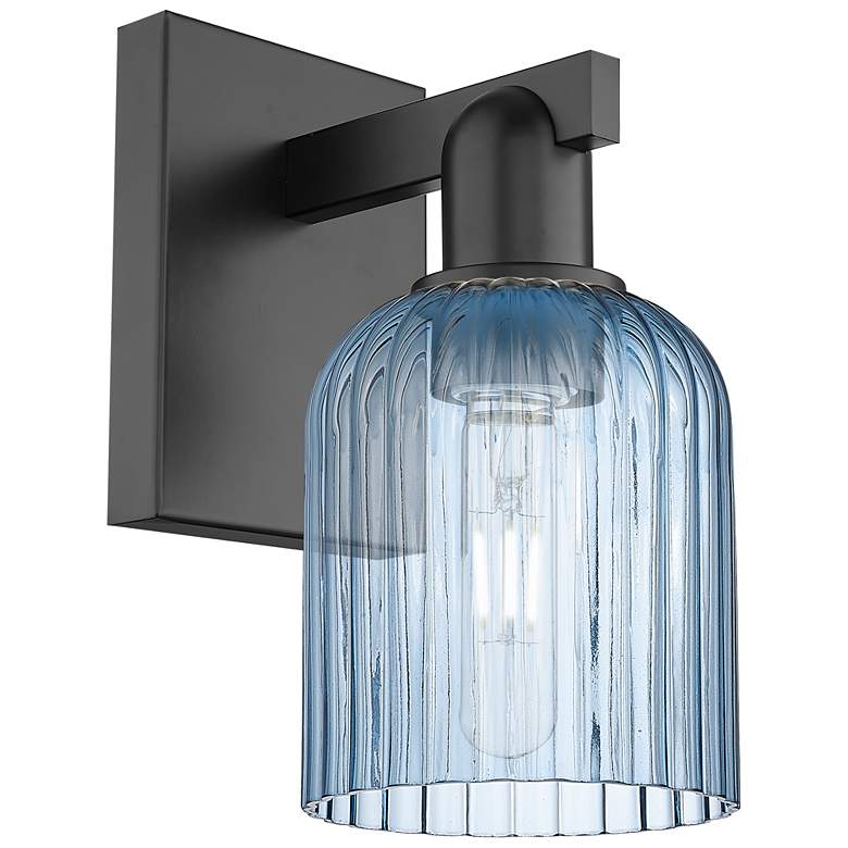 Image 1 Bridal Veil 10.75" High Matte Black Wall Sconce With Blue Shade