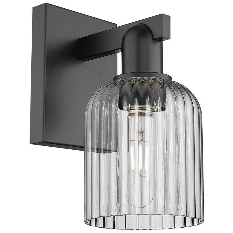 Image 1 Bridal Veil 10.75" High Matte Black Wall Sconce With Light Smoke Shade