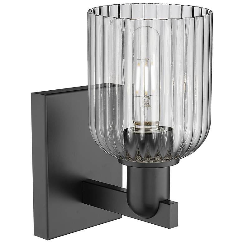 Image 2 Bridal Veil 10.75" High Matte Black Wall Sconce With Light Smoke Shade more views