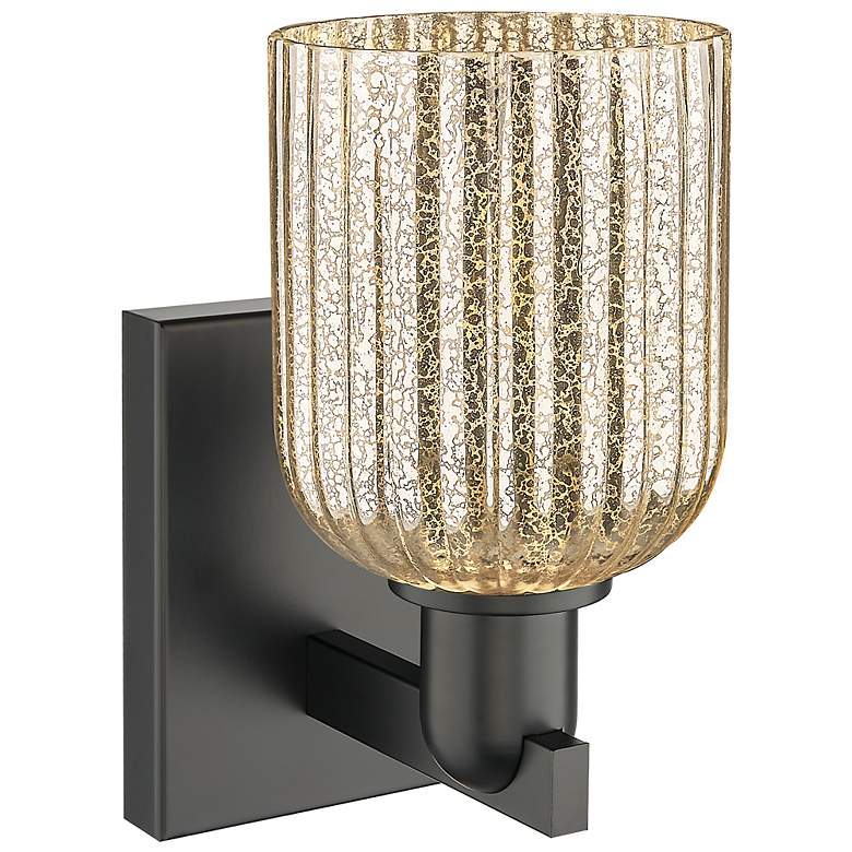 Image 4 Bridal Veil 10.75" High Matte Black Wall Sconce With Mercury Shade more views