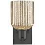 5_Bridal Veil 10.75" High Matte Black Wall Sconce With Mercury Shade more views