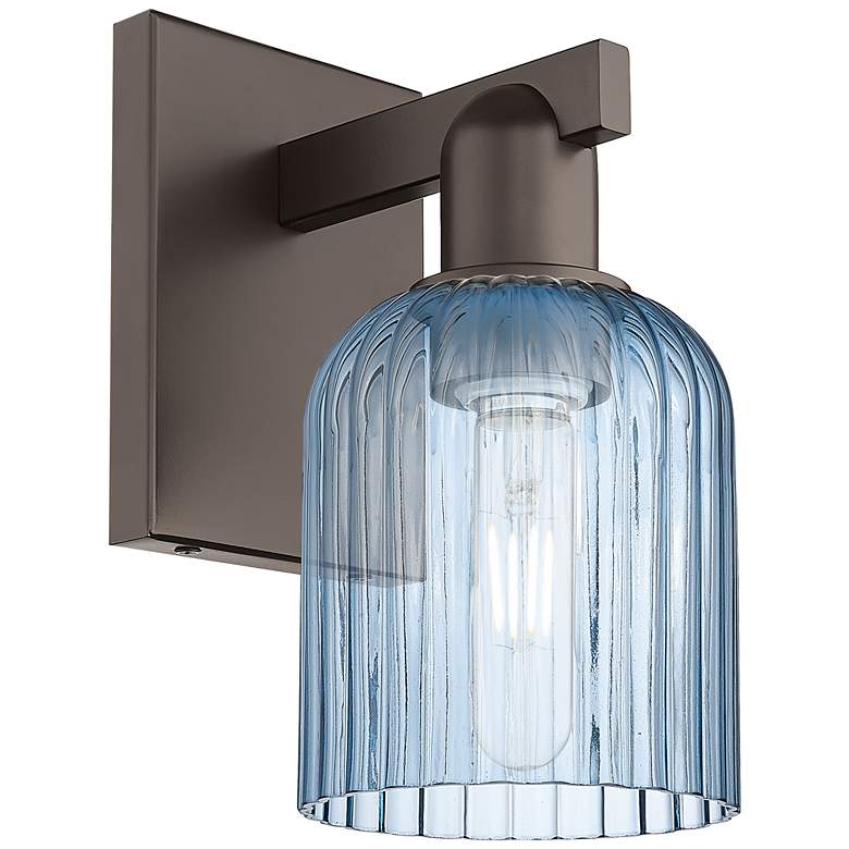 Image 1 Bridal Veil 10.75" High Oil Rubbed Bronze Wall Sconce With Blue Shade