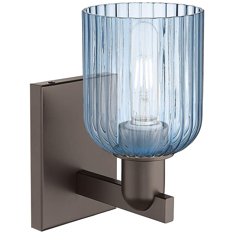 Image 2 Bridal Veil 10.75" High Oil Rubbed Bronze Wall Sconce With Blue Shade more views