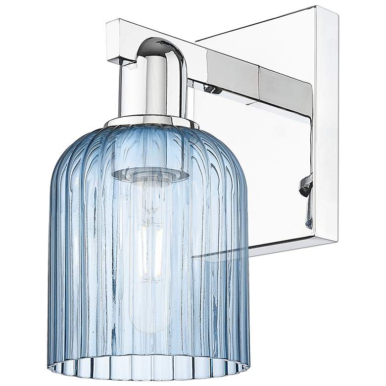 Image 1 Bridal Veil 10.75" High Polished Chrome Wall Sconce With Blue Shade