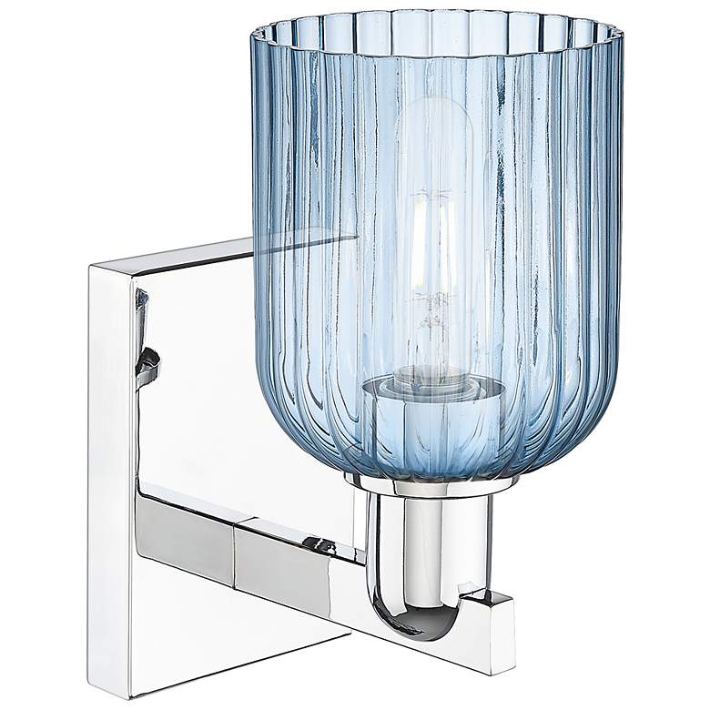 Image 2 Bridal Veil 10.75" High Polished Chrome Wall Sconce With Blue Shade more views