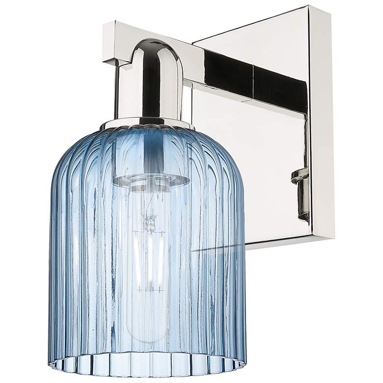 Image 1 Bridal Veil 10.75" High Polished Nickel Wall Sconce With Blue Shade