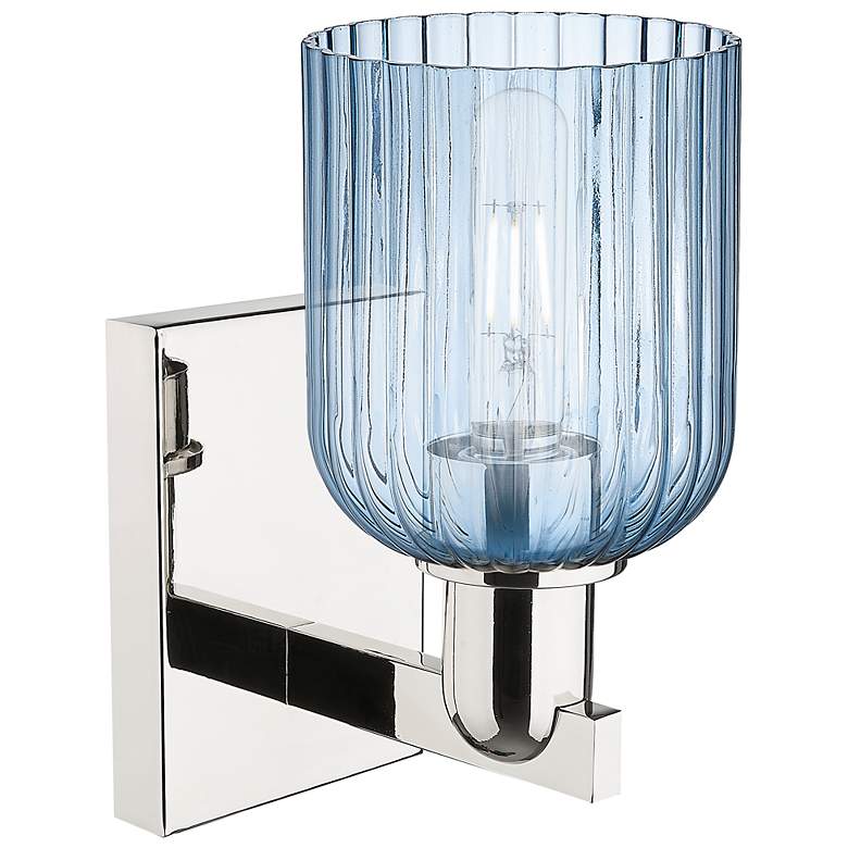 Image 2 Bridal Veil 10.75" High Polished Nickel Wall Sconce With Blue Shade more views