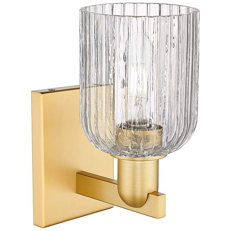 Image 2 Bridal Veil 10.75" High Satin Gold Wall Sconce With Clear Shade more views