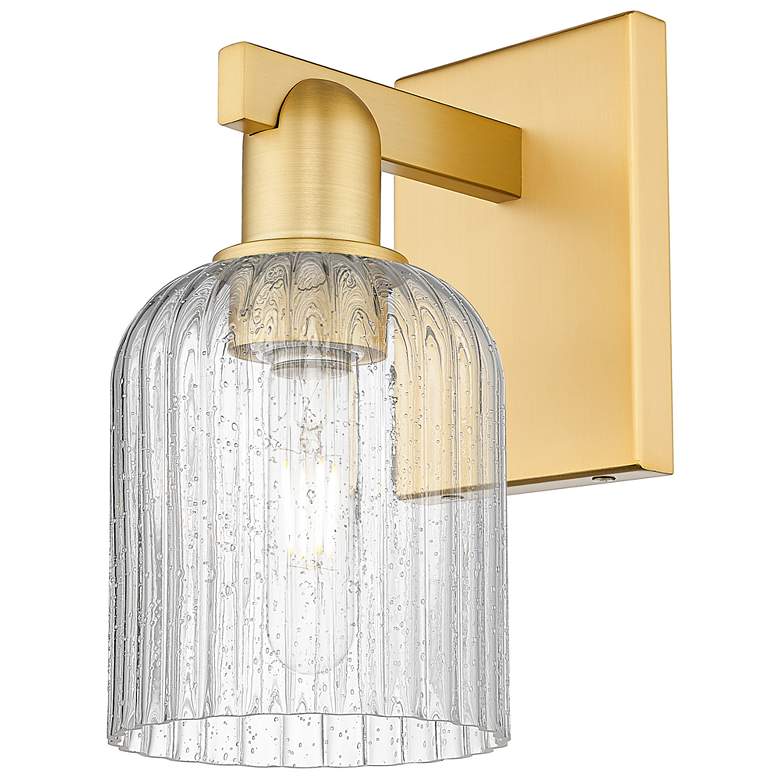 Image 1 Bridal Veil 10.75" High Satin Gold Wall Sconce With Seedy Shade