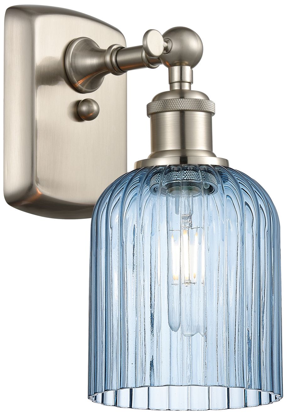 Bridal Veil 10"H Brushed Satin Nickel Blue Glass Wall Sconce