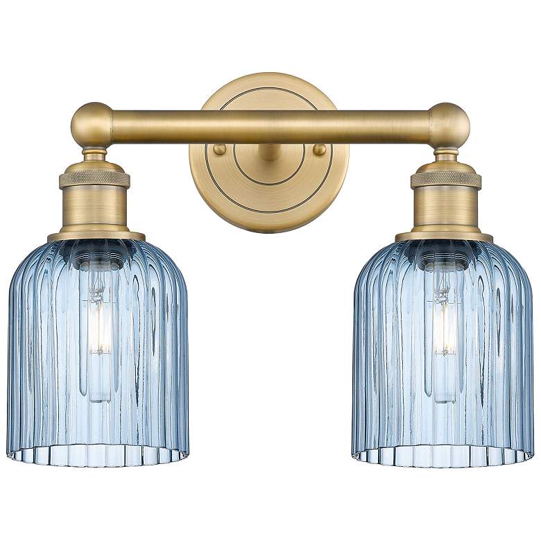 Image 1 Bridal Veil 11 1/4"H Brass Blue Glass 2-Light Wall Sconce