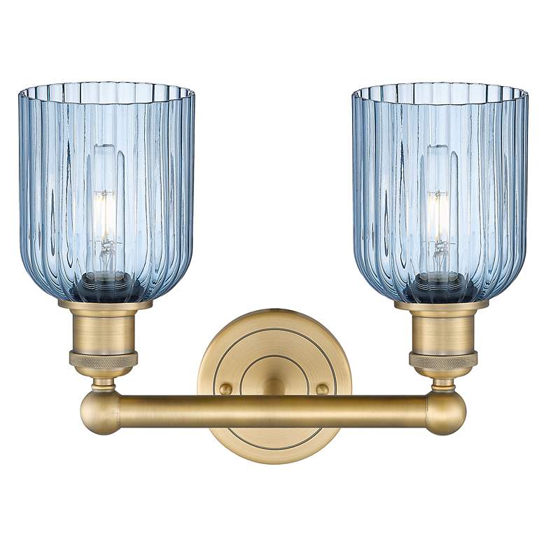 Image 2 Bridal Veil 11 1/4"H Brass Blue Glass 2-Light Wall Sconce more views