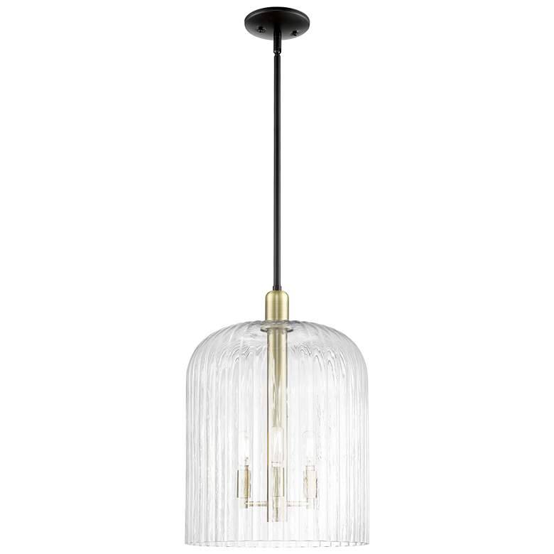 Image 1 Bridal Veil 12"W 3 Light Black Brass Stem Mini Pendant With Clear Shade