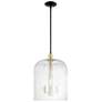 Bridal Veil 12"W 3 Light Black Brass Stem Mini Pendant With Clear Shade
