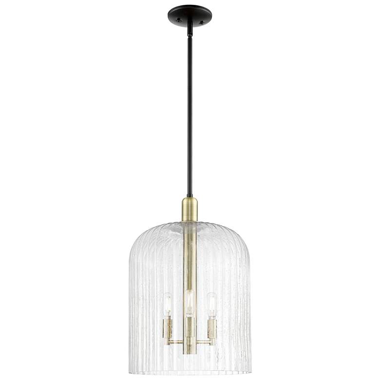 Image 1 Bridal Veil 12"W 3 Light Black Brass Stem Mini Pendant With Seedy Shade