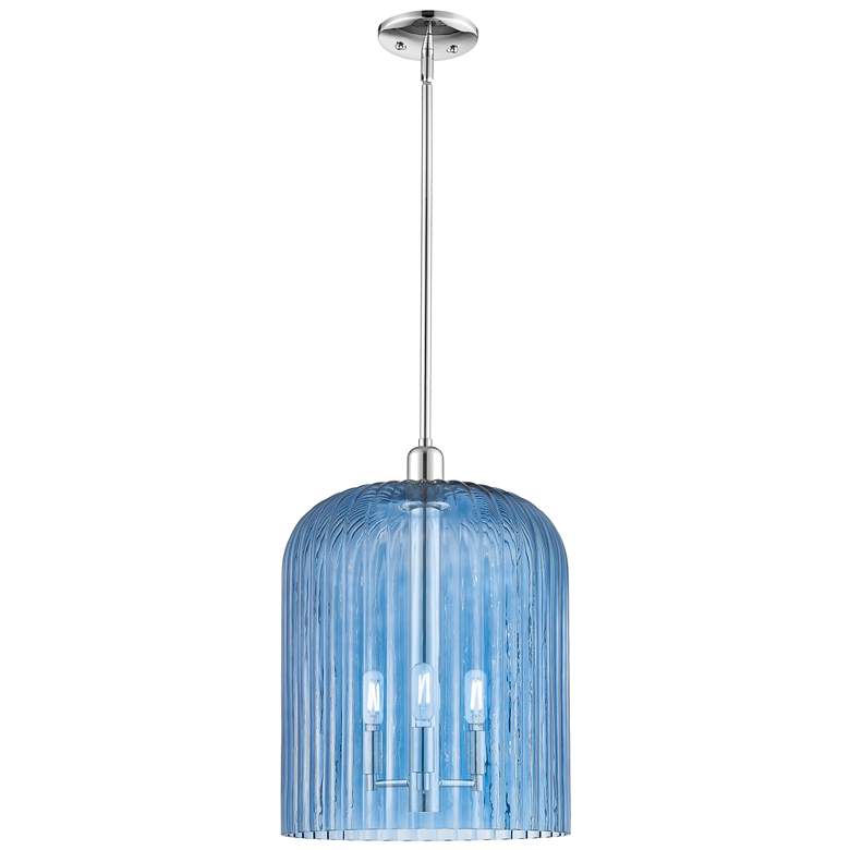 Image 1 Bridal Veil 12"W 3 Light Chrome Stem Mini Pendant With Blue Shade
