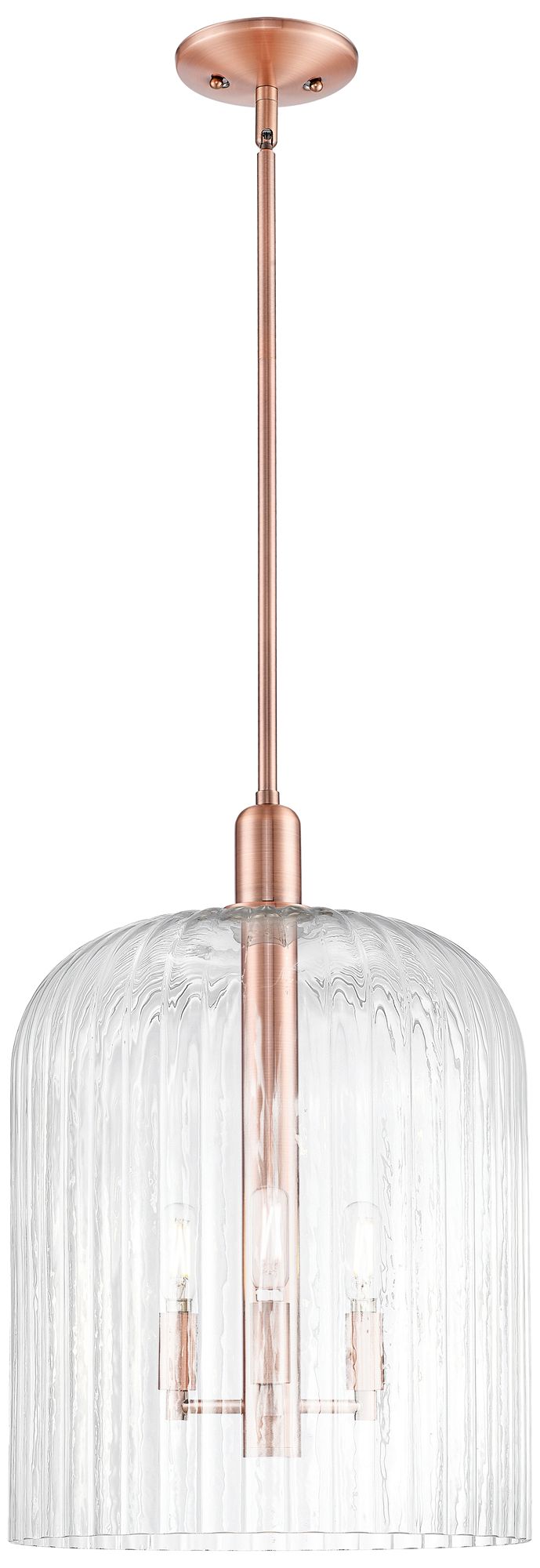 Bridal Veil 12"W 3 Light Copper Stem Mini Pendant w/ Clear Shade