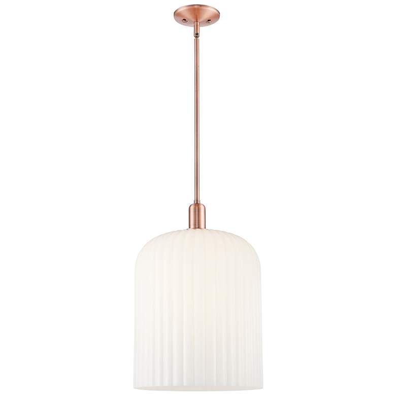 Image 1 Bridal Veil 12"W 3 Light Copper Stem Mini Pendant w/ Gloss White Shade