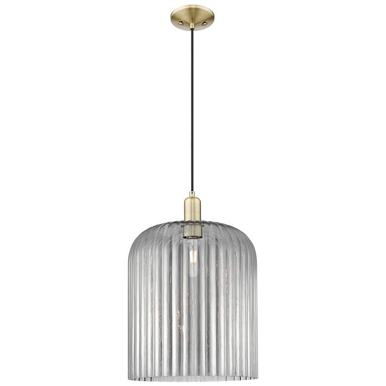 Image 1 Bridal Veil 12"W Antique Brass Cord Mini Pendant With Light Smoke Shade