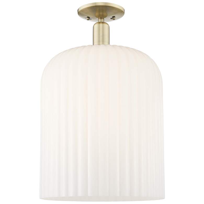 Image 1 Bridal Veil 12"W Antique Brass Semi-Flush Mount With Gloss White Shade
