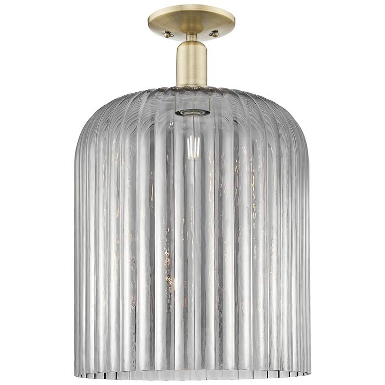 Image 1 Bridal Veil 12"W Antique Brass Semi-Flush Mount With Light Smoke Shade