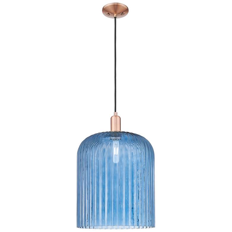 Image 1 Bridal Veil 12"W Antique Copper Cord Hung Mini Pendant With Blue Shade