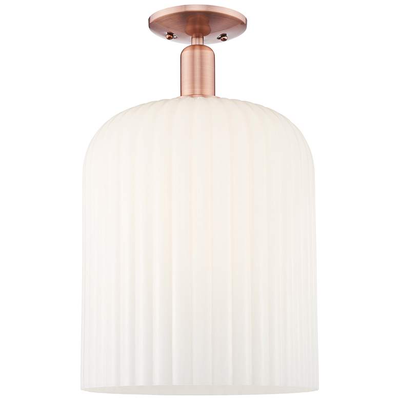 Image 1 Bridal Veil 12"W Antique Copper Semi-Flush Mount With Gloss White Shade