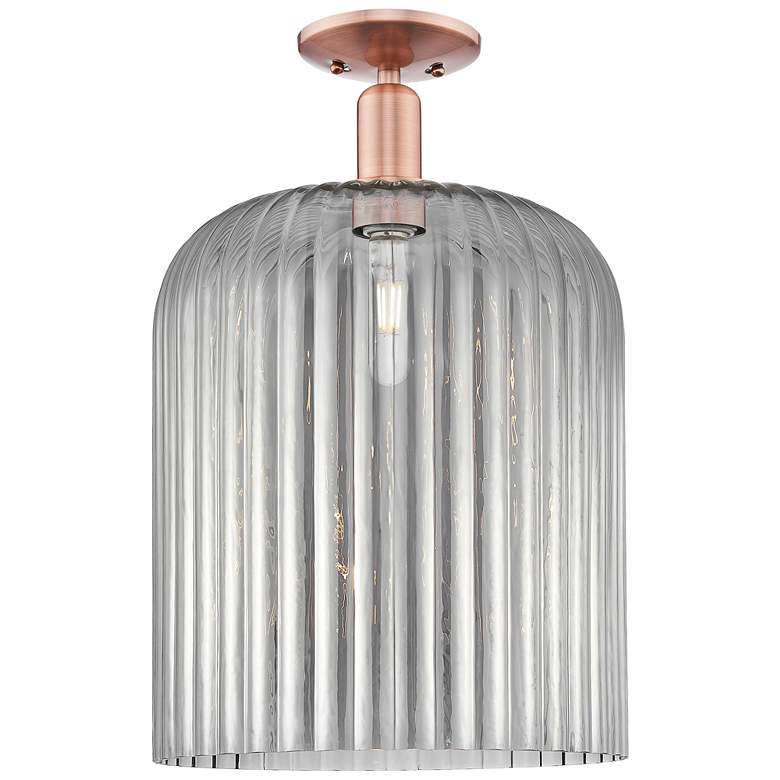 Image 1 Bridal Veil 12"W Antique Copper Semi-Flush Mount With Light Smoke Shade