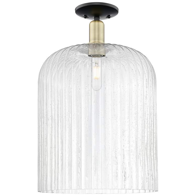 Image 1 Bridal Veil 12"W Black Antique Brass Semi-Flush Mount With Seedy Shade