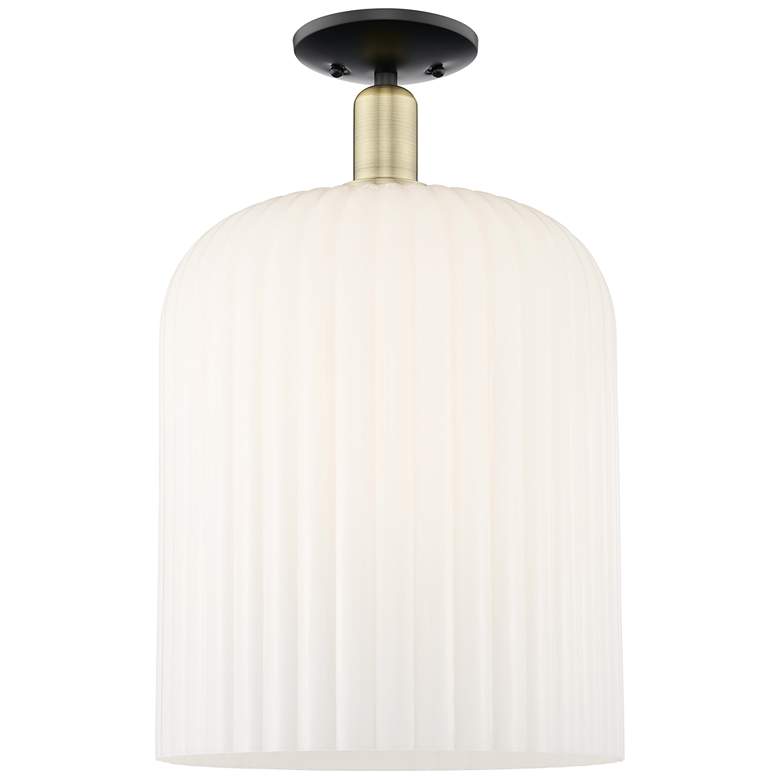 Image 1 Bridal Veil 12"W Black Antique Brass Semi-Flush With Gloss White Shade
