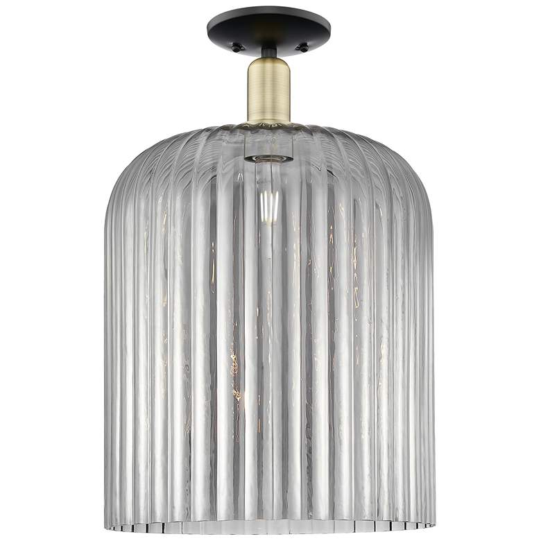 Image 1 Bridal Veil 12"W Black Antique Brass Semi-Flush With Light Smoke Shade