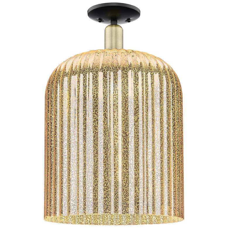 Image 1 Bridal Veil 12"W Black Antique Brass Semi-Flush With Mercury Shade
