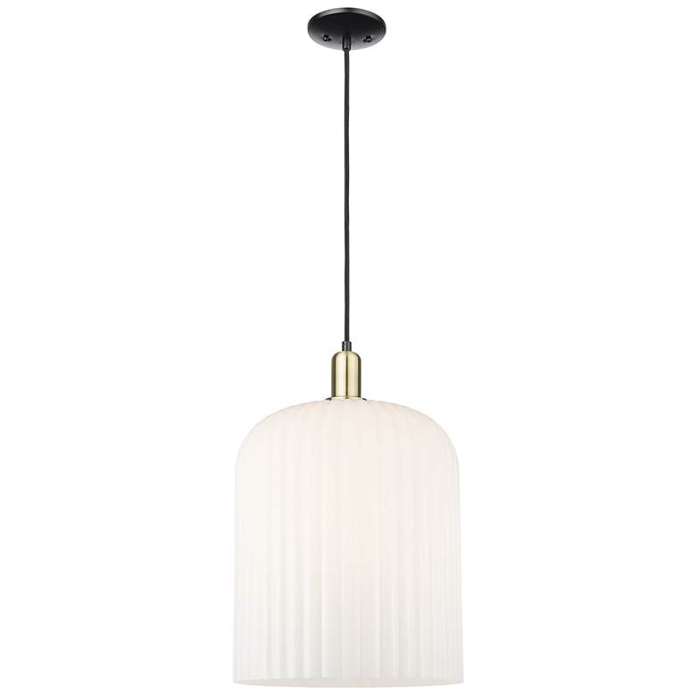 Image 1 Bridal Veil 12"W Black Brass Cord Mini Pendant With Gloss White Shade
