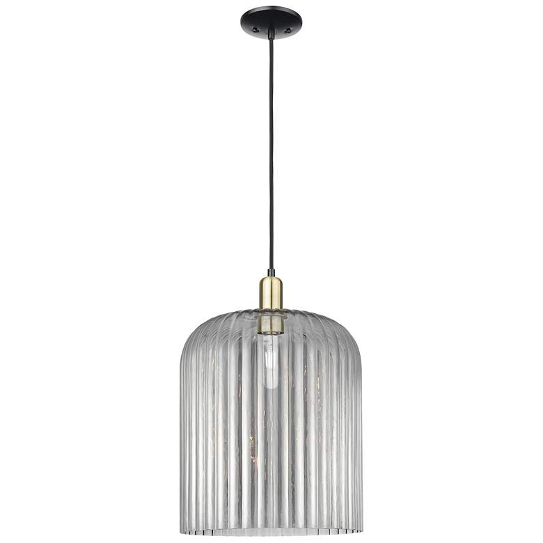 Image 1 Bridal Veil 12"W Black Brass Cord Mini Pendant With Light Smoke Shade