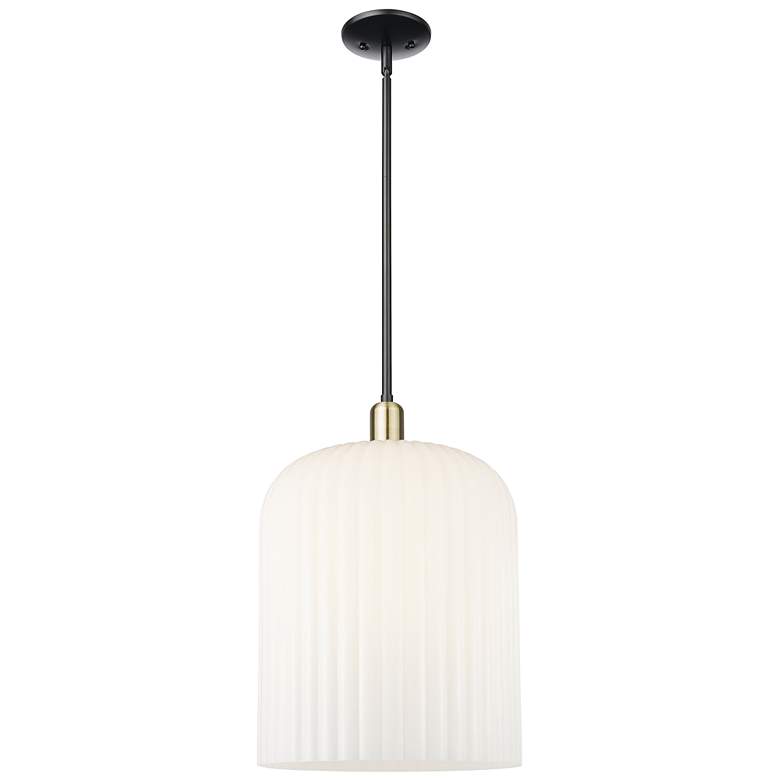 Image 1 Bridal Veil 12"W Black Brass Stem Mini Pendant With Gloss White Shade