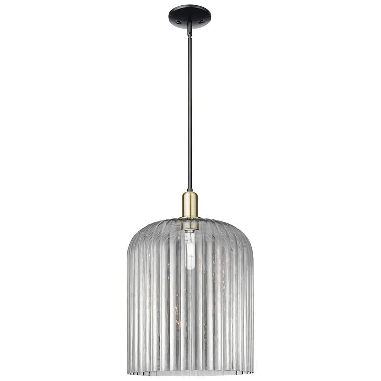 Image 1 Bridal Veil 12"W Black Brass Stem Mini Pendant With Light Smoke Shade
