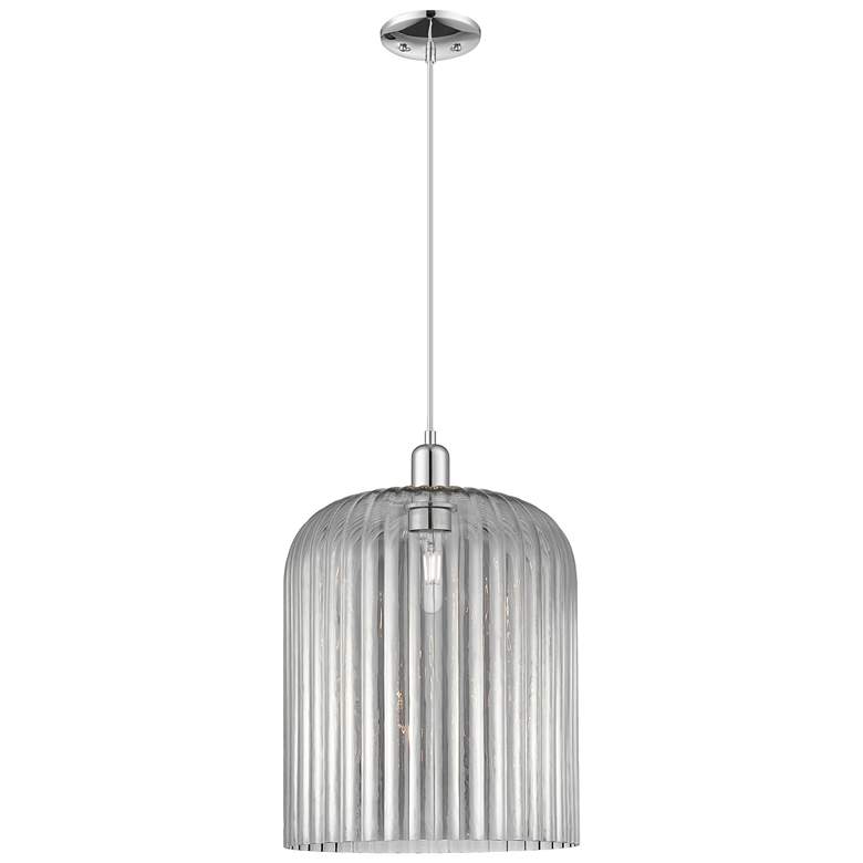 Image 1 Bridal Veil 12"W Chrome Cord Mini Pendant With Light Smoke Shade