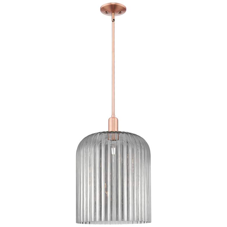 Image 1 Bridal Veil 12"W Copper Stem Mini Pendant With Light Smoke Shade