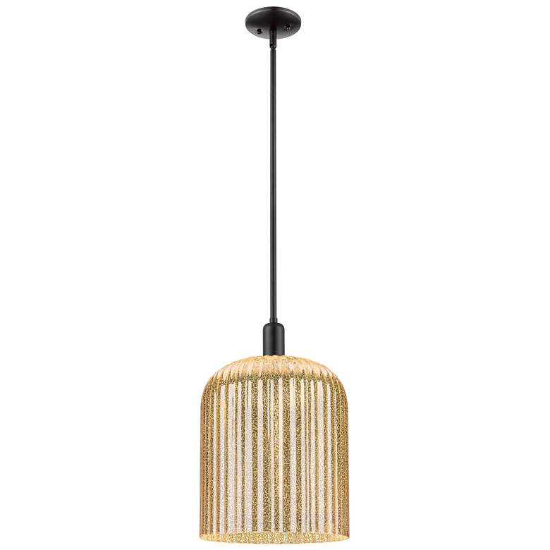 Image 1 Bridal Veil 12"W Matte Black Stem Hung Mini Pendant With Mercury Shade