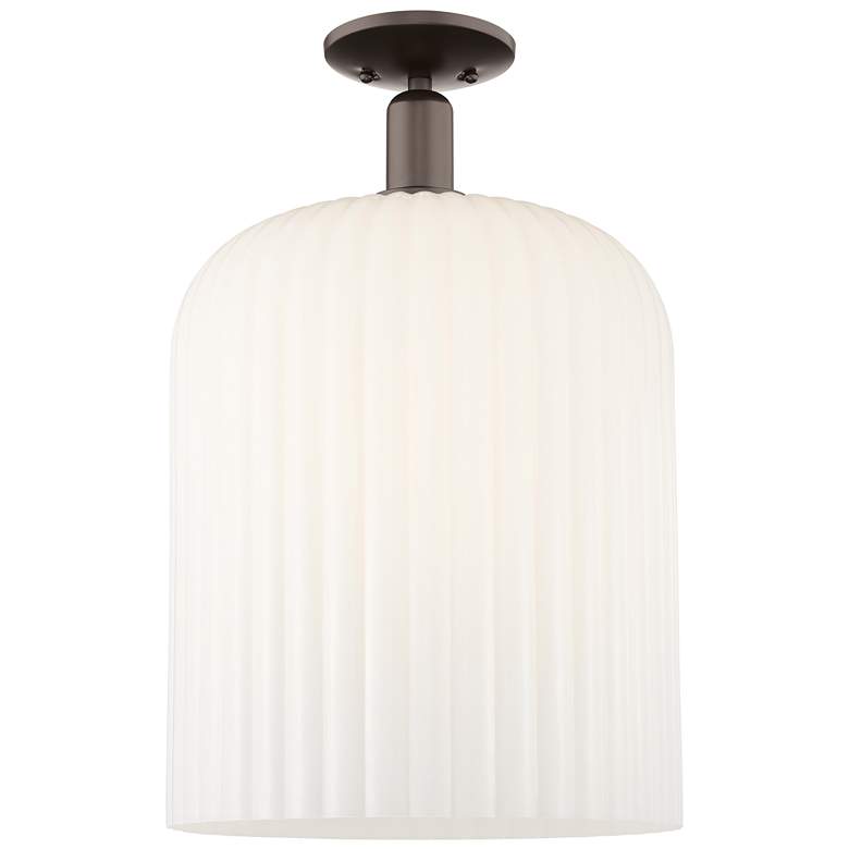 Image 1 Bridal Veil 12"W Oil Rubbed Bronze Semi-Flush With Gloss White Shade