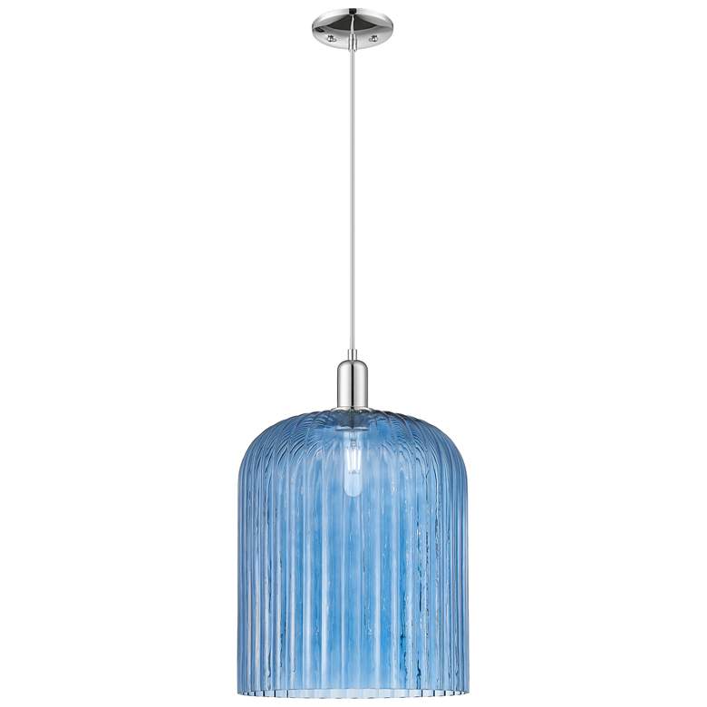 Image 1 Bridal Veil 12"W Polished Chrome Cord Hung Mini Pendant With Blue Shade
