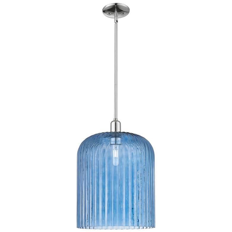 Image 1 Bridal Veil 12"W Polished Chrome Stem Hung Mini Pendant With Blue Shade