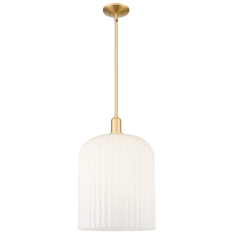 Image 1 Bridal Veil 12"W Satin Gold Stem Mini Pendant With Gloss White Shade