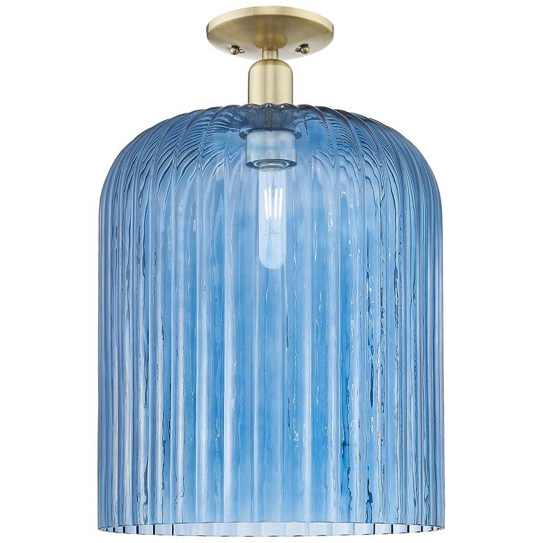Image 1 Bridal Veil 12" Wide Antique Brass Semi-Flush Mount With Blue Shade