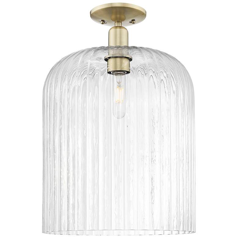Image 1 Bridal Veil 12" Wide Antique Brass Semi-Flush Mount With Clear Shade