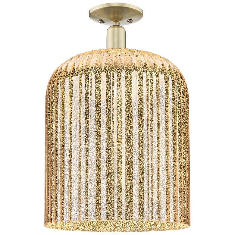 Image 1 Bridal Veil 12" Wide Antique Brass Semi-Flush Mount With Mercury Shade